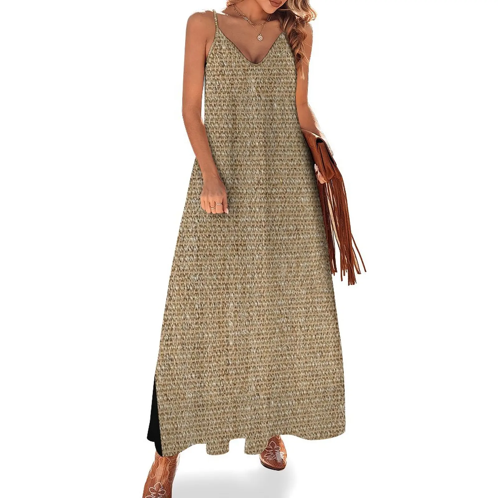 

Sisal Farm Style Sack Cloth Sackcloth Sleeveless Long Dress woman dress elegant and pretty women's dresses Dress