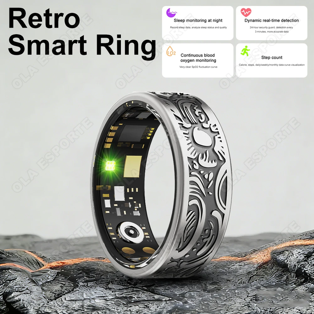 

New Fashion Retro Smart Ring Heart Rate Sleep Monitoring Health Ring Waterproof Multiple Sports Modes Pedometer For Android IOS