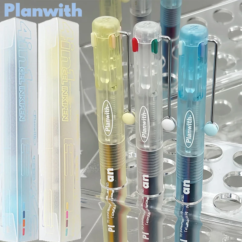 Planwith 4-in-1 Farbgelstift 0,5mm mit Weichem Griff, Klickfunktion, Stressabbau, Schnelltrocknend, Glatt Schreibende Kugelschreiber für Büro und Schule