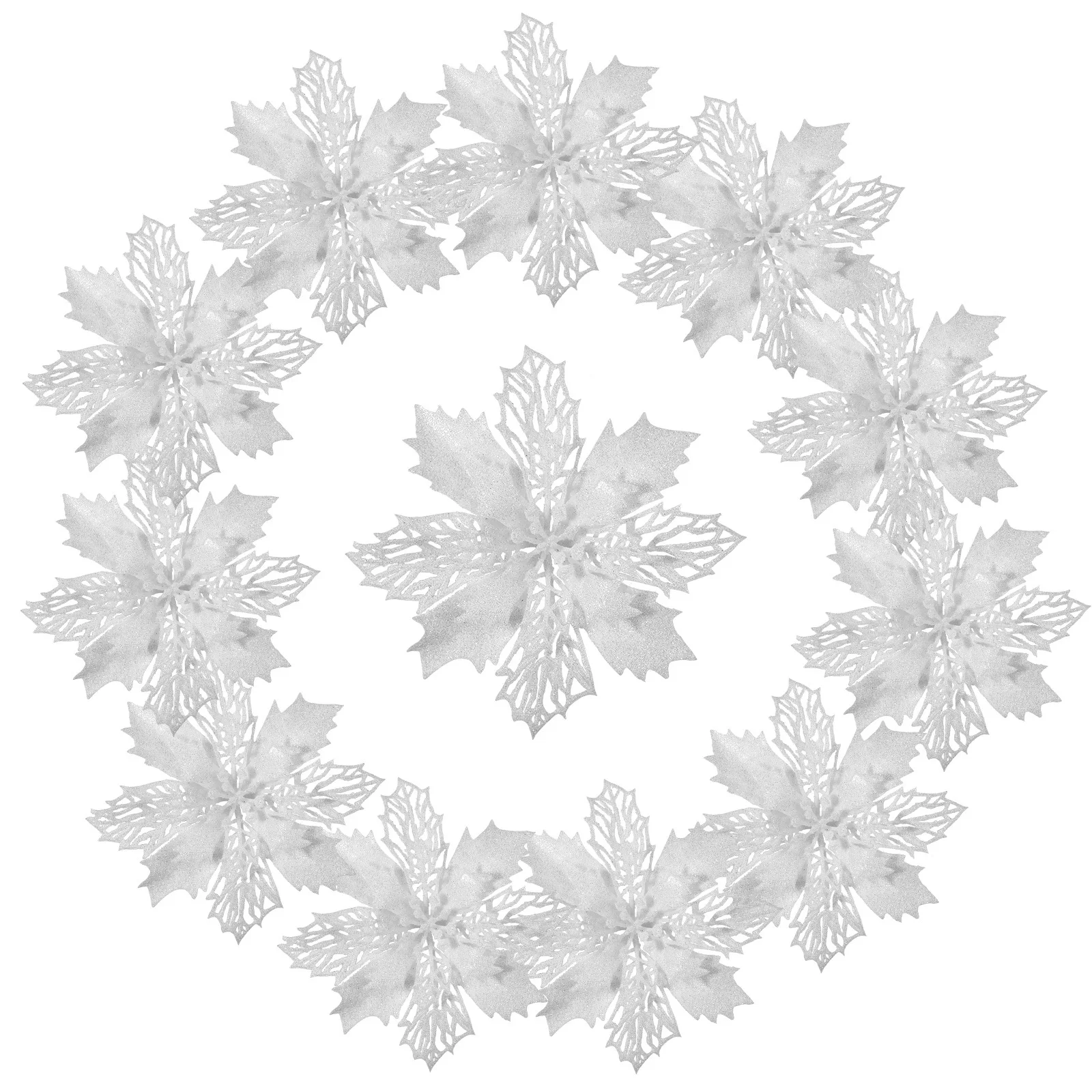 

12Pcs Christmas Tree Flower Garland Glitter Poinsettia Artificial Flowers Home Party Decoration Craft Ornaments