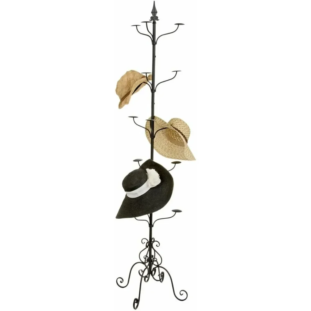 Forged iron hat and coat rack, rotatable, with a total of 31 hooks, multi-layer, black, 20