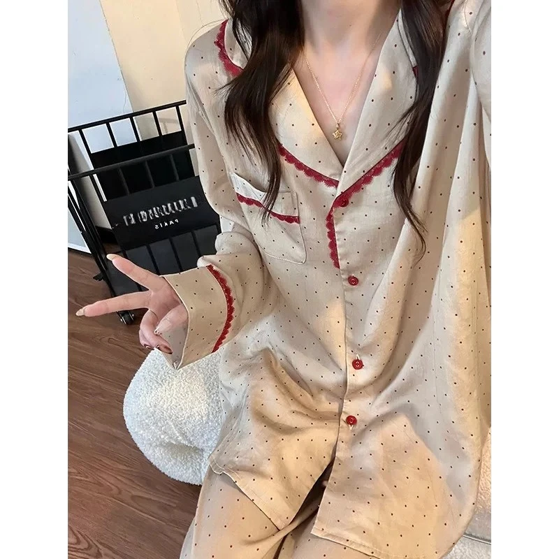 Girls' Pajama Set: Instagram-Style, Retro-Inspired Cardigan, Long-Sleeve Top, And Loose-Fitting Pants For Relaxing At Home