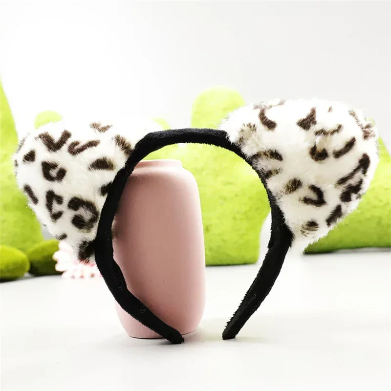 Dorośli dzieci pluszowa kreskówka biały lampart dżungla ogon zwierzęcia opaska na uszy zabawka prezent urodziny kostium na Halloween Cosplay