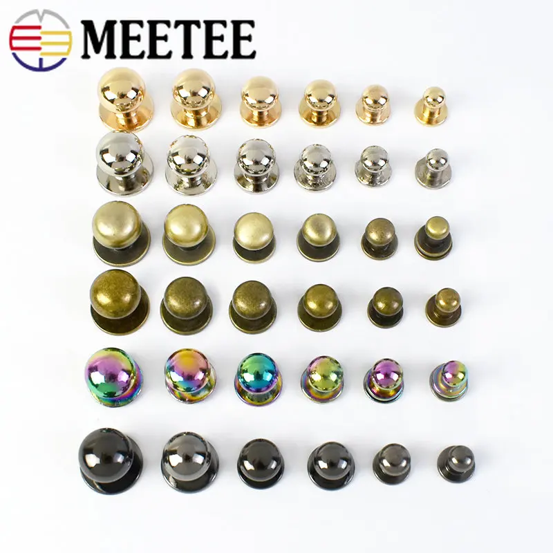 10Pcs Meetee 4-12mm Round Head Nail Rivets Metal Buckles Spike Nails Screw Studs Wallet Belt Clasp DIY Leather Bag Accessories