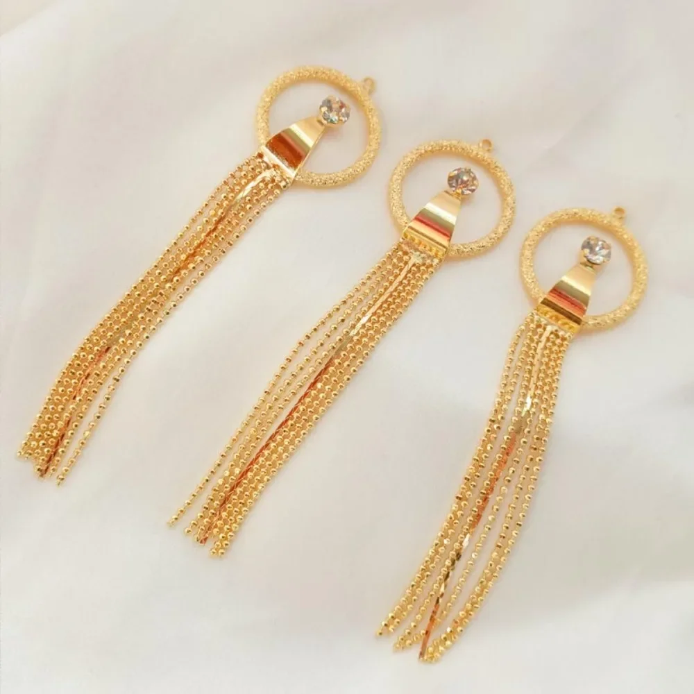 Colgante redondo mate de circón chapado en oro de 14 quilates, cadena de cuentas, borla, accesorio de joyería DIY hecho a mano