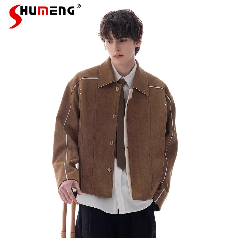 

Мужская мода 2024, осенняя новая шикарная куртка, пальто, высококачественные стильные трендовые топы с длинными рукавами, мужские стильные уникальные пальто соответствующего цвета