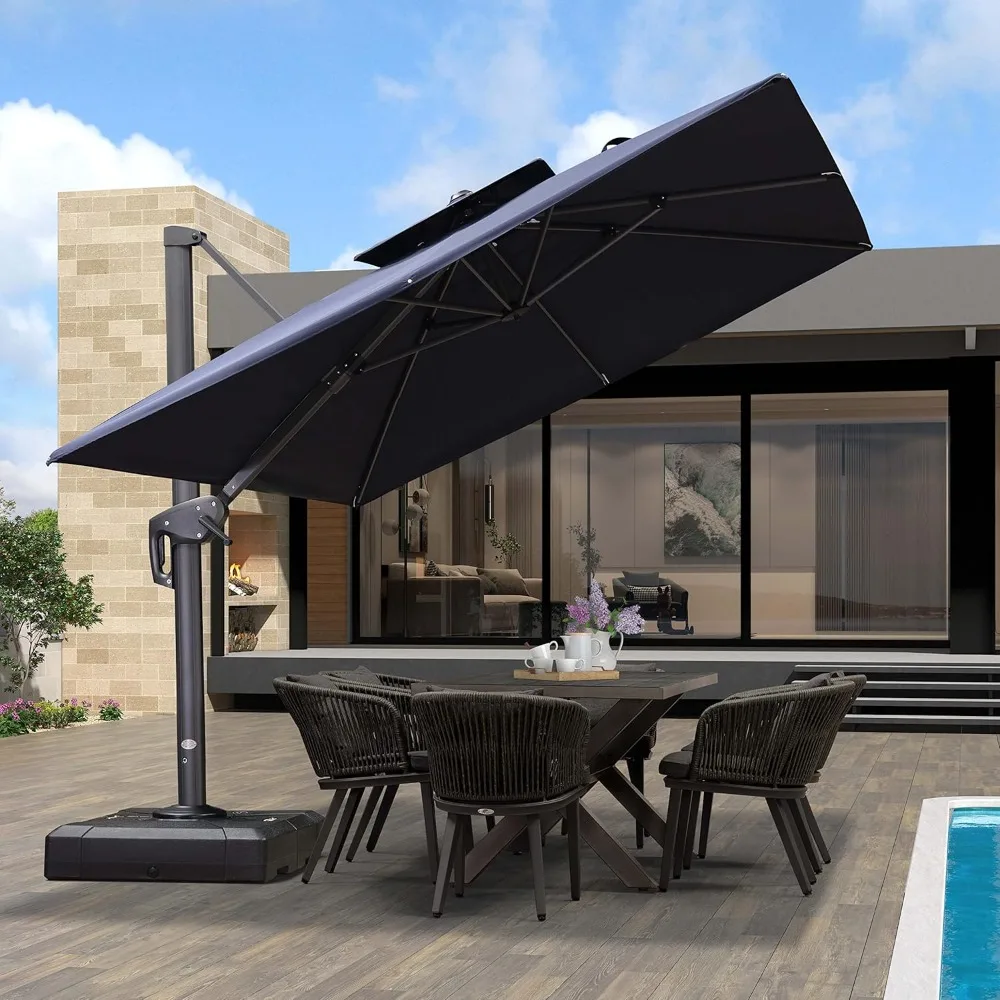 

9' X 12' Cantilever Outdoor Umbrellas Large Patio Umbrella Hanging Double Top Rectangle Offset Umbrella with 360°Rot