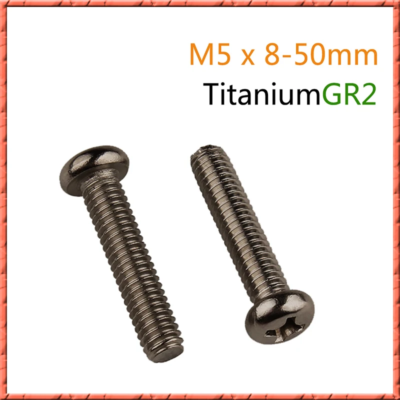 50pcs/lot Pure titanium pan head Phillips screws round head machine screws DIN7985 M5x8/10/12/15/20/25/30/35-50 Ti GR2 Screws