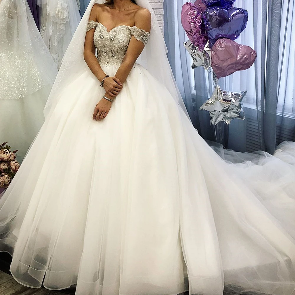 

luxury and Exquisite Lace Sequined Organza Crystal Bridal Gowns For Formal Occasions A-Line Off the Shoulder Wedding Dress 2024