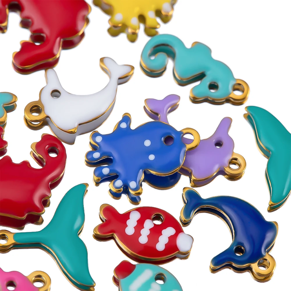 20pcs Stainless Steel Cute Marine Dolphin Octopus Crab Fishtail Starfish Charms for DIY Necklace Earring Pendant Jewelry Making