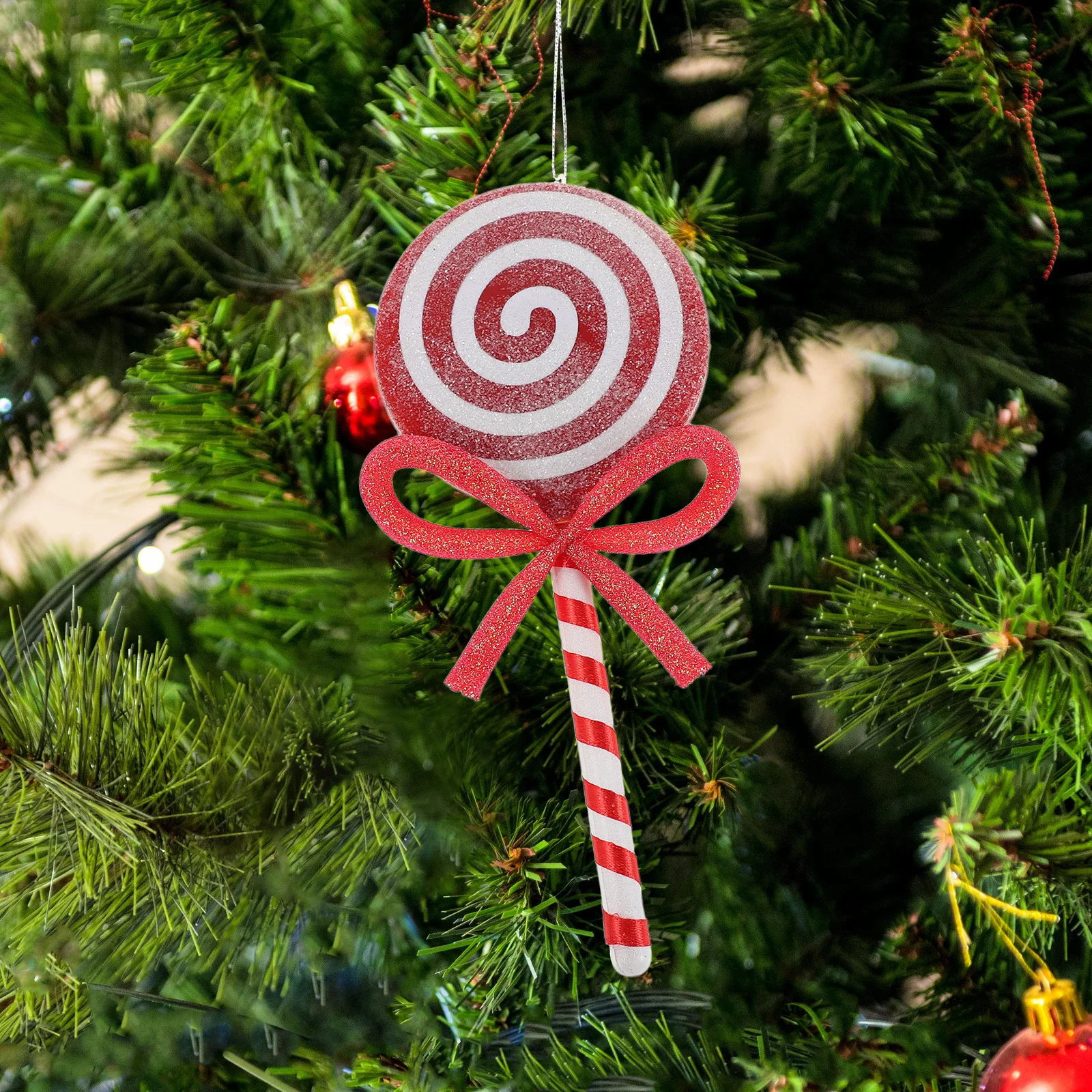 

4Pcs Red Simulation Lollipop Decorations Candy Charms Hanging Hole Christmas Ornaments Party Pendants Holiday Tree Decorations