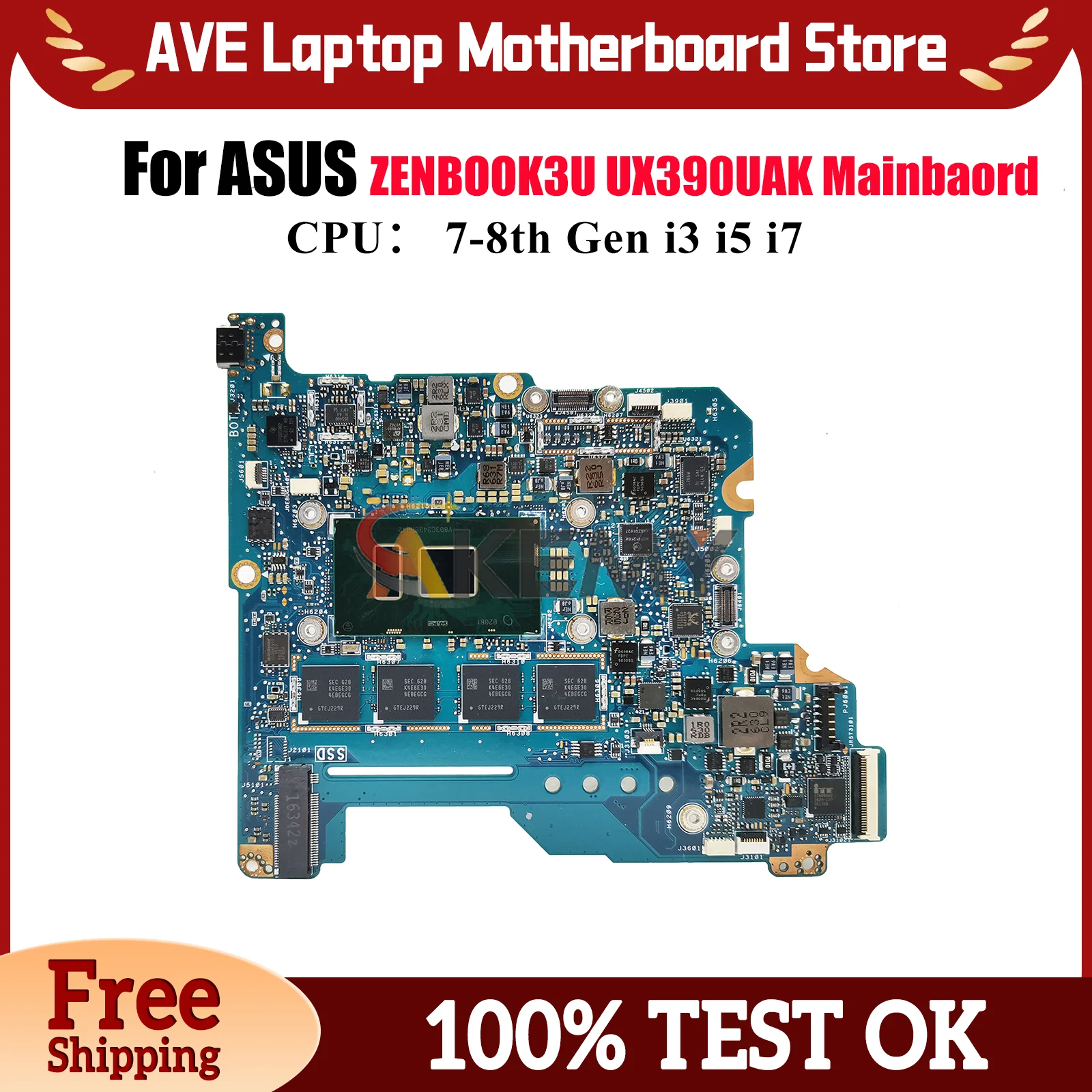 

Материнская плата для ноутбука UX390UAK для ASUS ZenBook ZENBOOK3U UX390UAK UX390, материнская плата для ноутбука с процессором i3 i5 i7, 100% тестирование, ОК, быстрая доставка