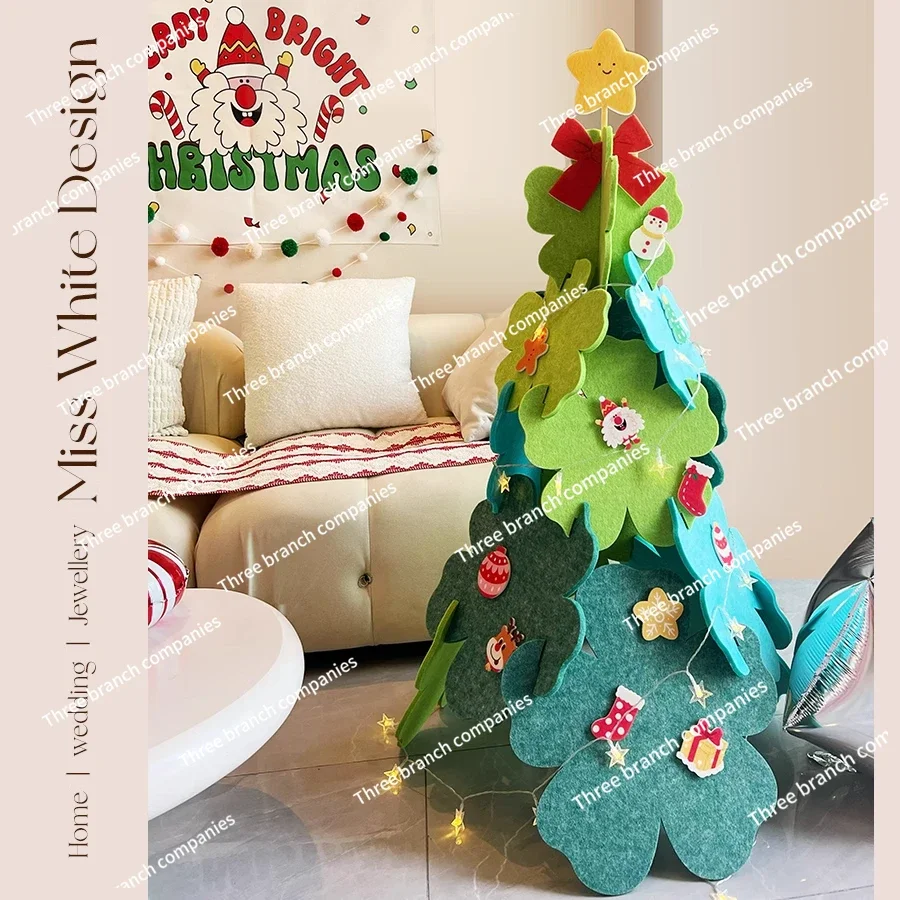 2024 New Felt Christmas Tree Flowers Decoration Fortune Tree Home Living Room DIY Ornament Luminous