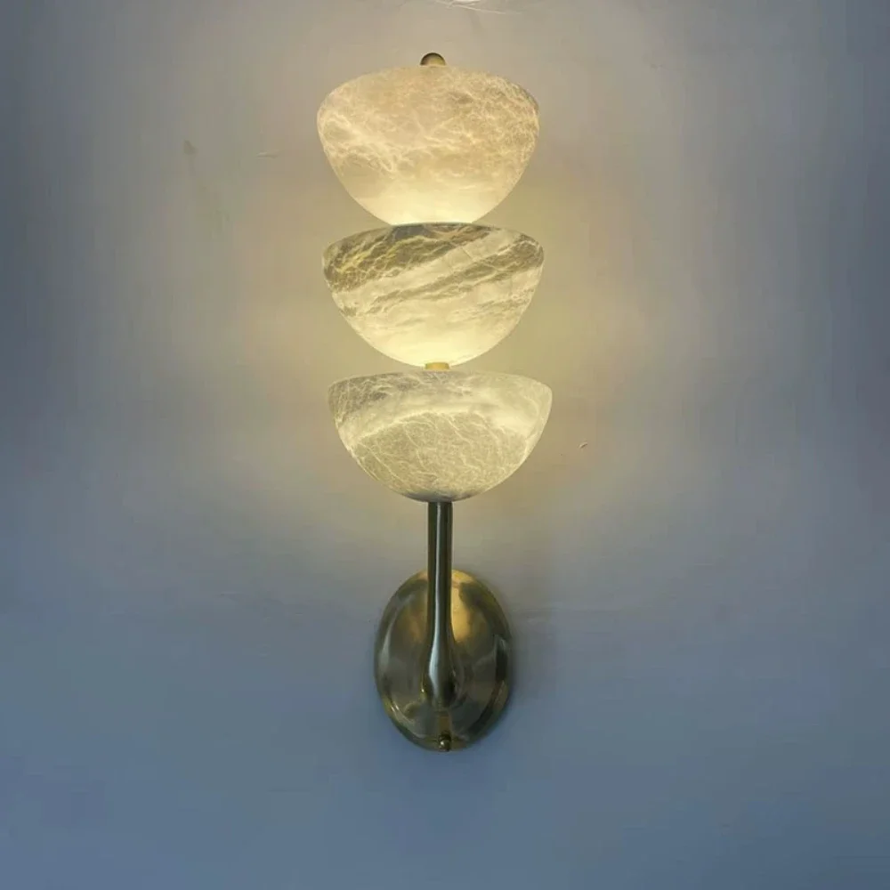 

Post-modern Designer Natural Marble Art Wall Lamp Hotel Room Corridor Living Room Study Bedroom Bed Head Pure Copper Wall Light