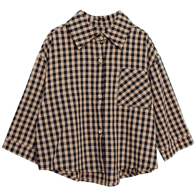 Korean style Boys fashion plaid long sleeve shirts 2024 Spring Fall children turn-down collar cotton shirt casual Tops