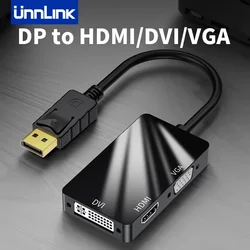 Unnlink 3 en 1 DP a HDMI VGA DVI convertidor 4K 1080P Displayport Cable adaptador Hub para MacBook Pro Air