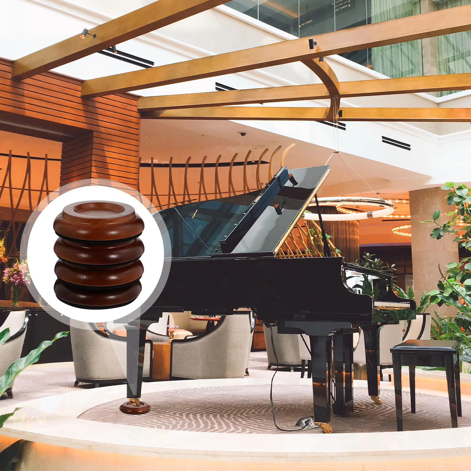 

4Pcs Piano Floor Mat Wooden Foot Pads Brown Non-Slip Soundproof Protector Replacement for Grand Upright Piano Floor Protector