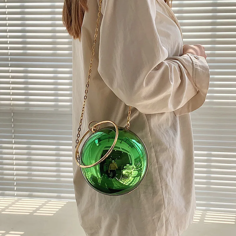 Colorful Round Shape Party Clutches for Women Shiny Purses and Handbags Designer Mini Chain Shoulder Bag Crossbody Evening Bag