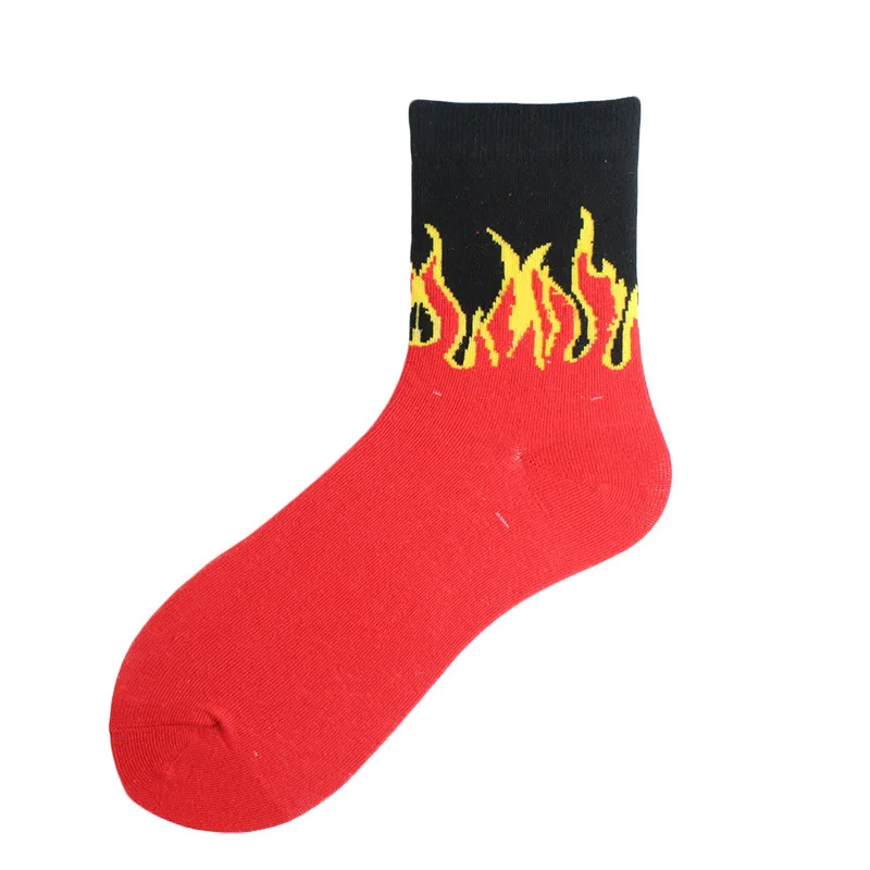 Trend Harajuku style flame mid-tube cotton socks Europe and the United States street hip-hop skateboard sports socks