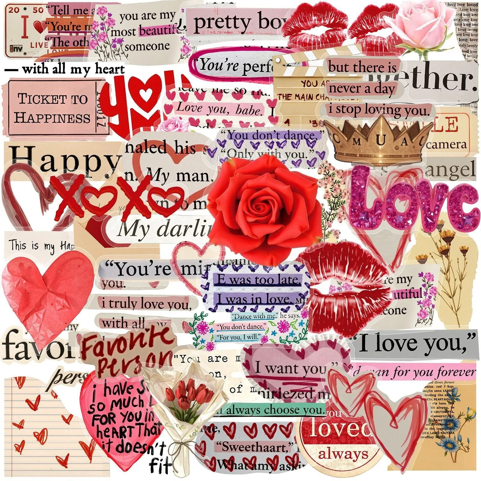 50/100pcs Vintage Romantic Love You Valentine's Day Transparent Stickers Laptop Scrapbook Phone Diary Fridge Decoration Sticker