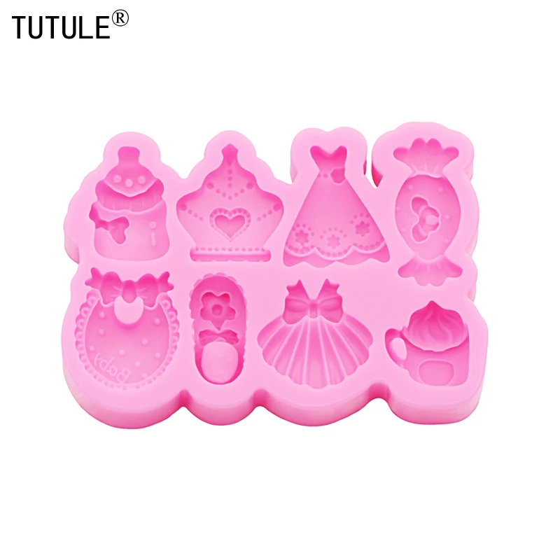 DIY princess Skirt candy milk bottle silicone mold shoes tea cup crown arrings Epoxy clay mould Chocolate cake Decor molds