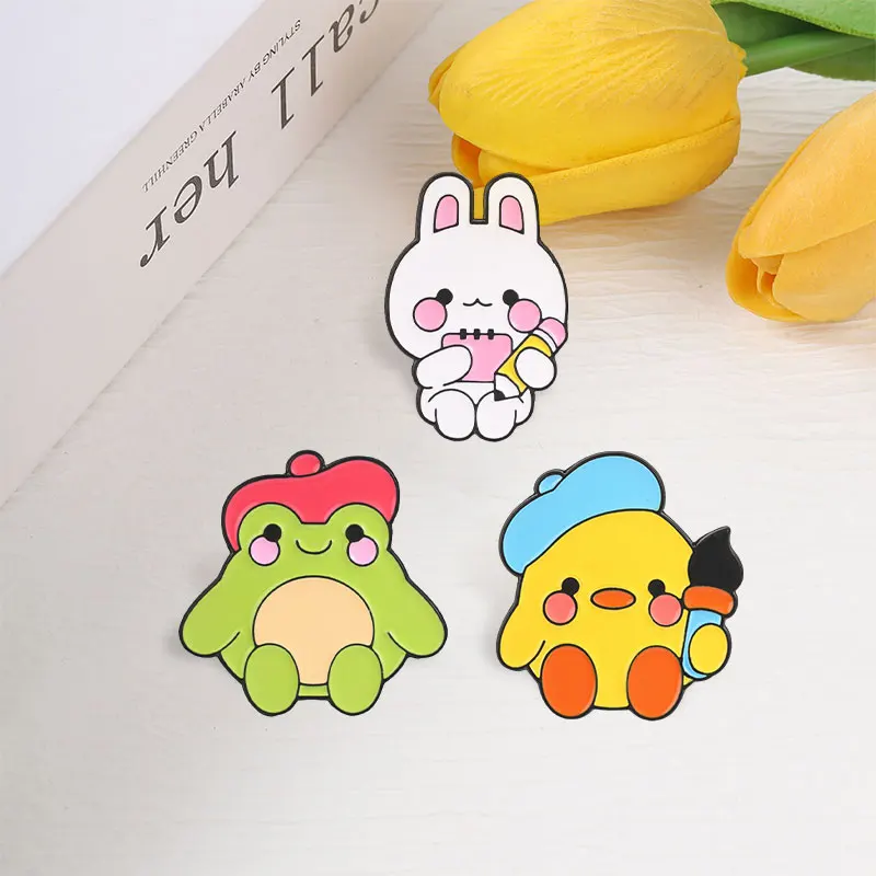 Niedliche Tier-Emaille-Abzeichen-Set für Künstler, Ente, Hase, Frosch, Anstecknadel, Cartoon-Kreatur-Brosche für Kleidung und Rucksack-Dekoration – Detail 7