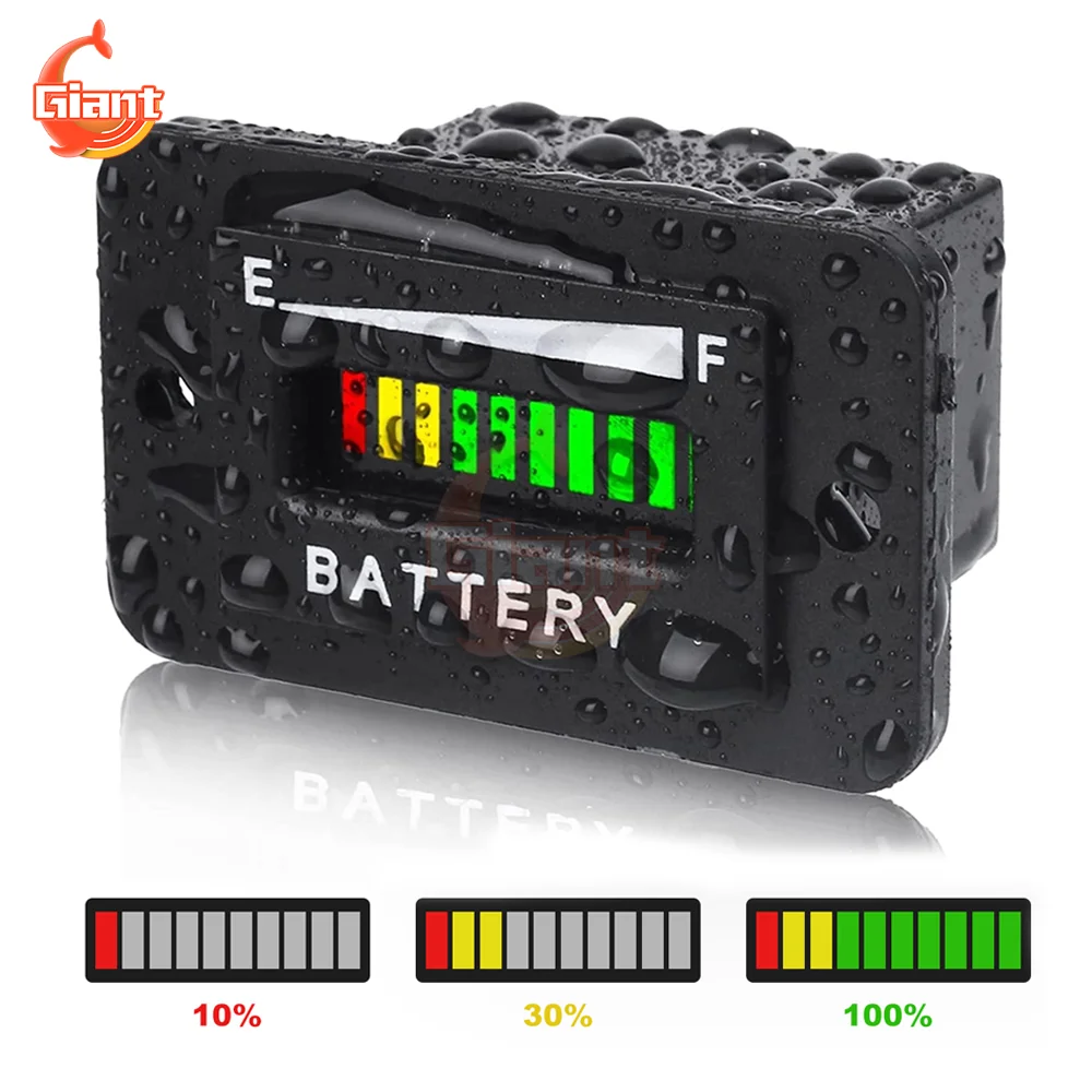 DC 12V/24V/36V/48V Battery Capacity Indicator LED Battery Level Meter Waterproof Battery Tester Low Battery Alarm Display Meter