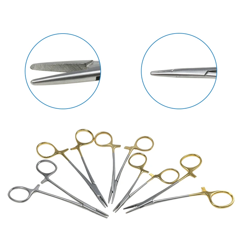 

Golden Handle Needle Holder with Locking Buckle Stainless Steel Needle Holding Forceps Surgical Instrument