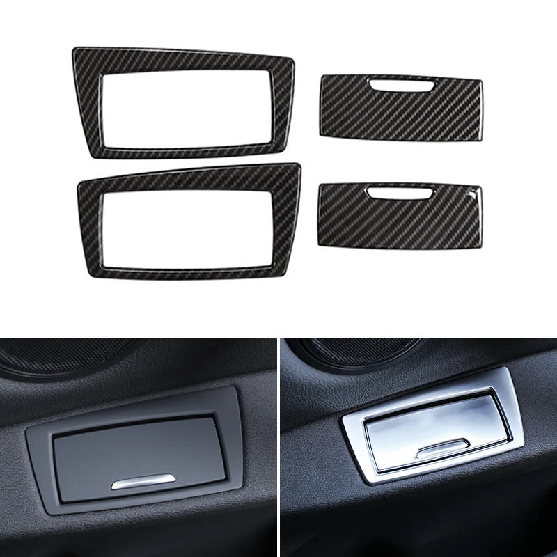 For BMW X1 F48 2016 2017 2018 Carbon Fiber Texture / Sliver Car Interior Rear Door Ashtray Frame Cover Trim