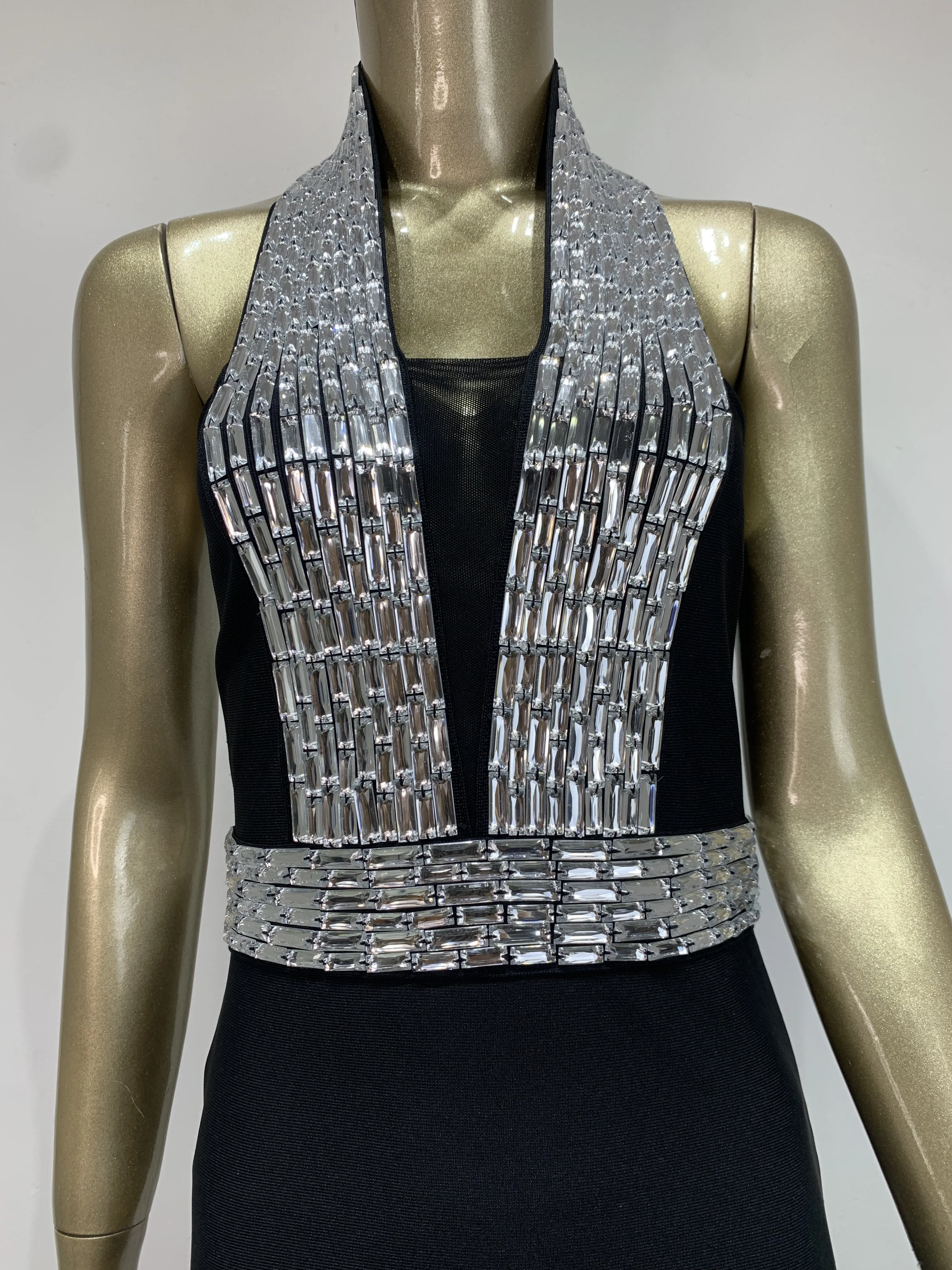 المرأة مثير الرسن سباركلي حجر الراين Bodycon ضمادة فستان المشاهير أنيقة مساء حفلة فاخرة عيد ميلاد الزفاف فستان الضيوف