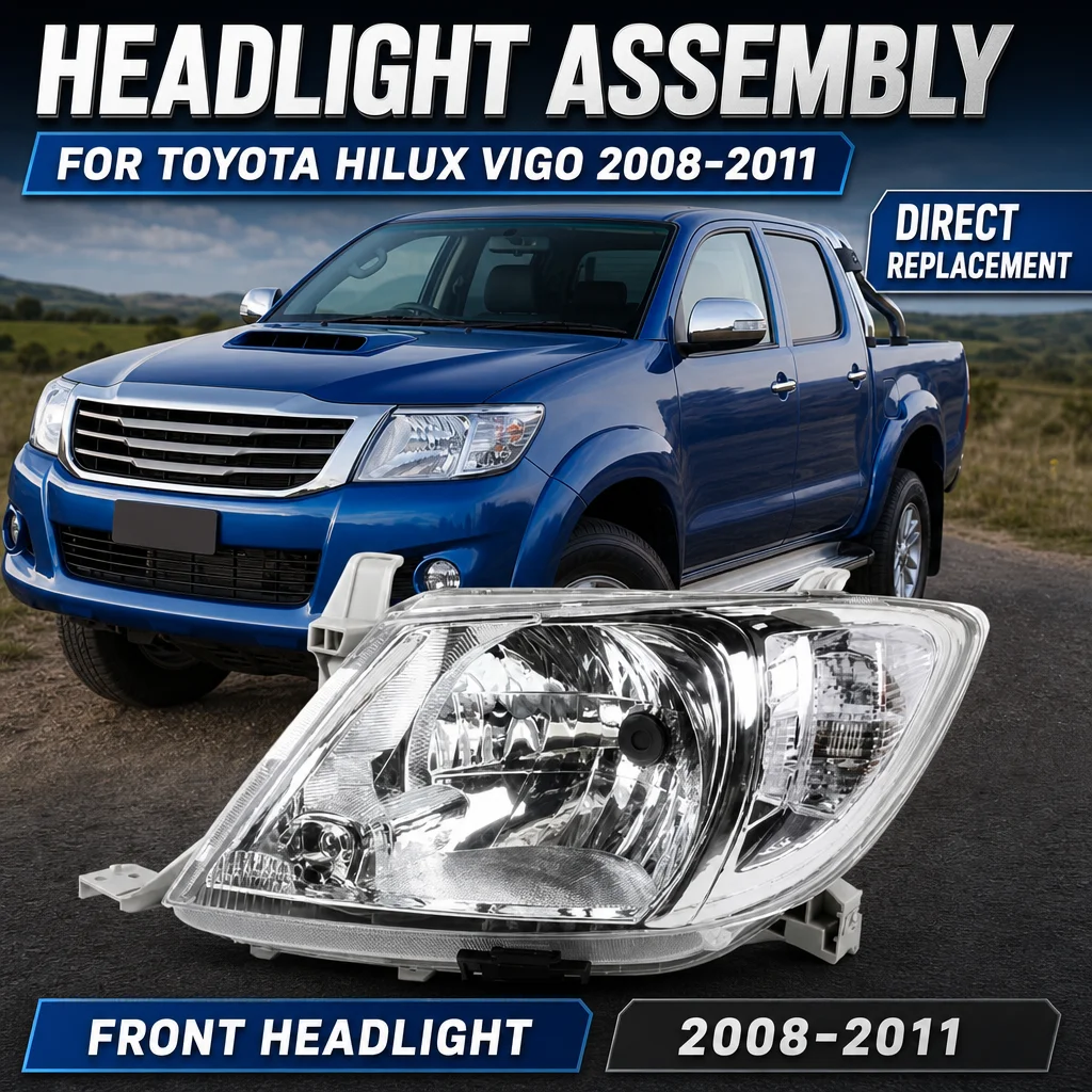 For Toyota Hilux Vigo 2008-2011 Left Manual Adjustment Front Headlight Assembly High Low Beam Driving Lamp Replacement Parts