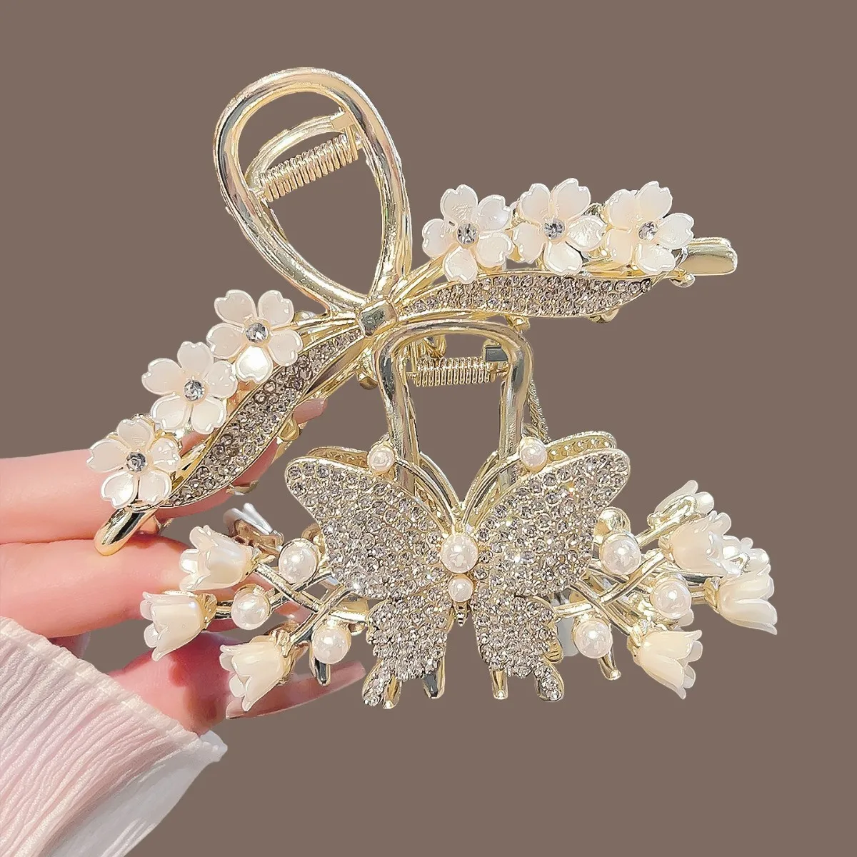 Lily of Valley Tassel Hair Claw Clip Women Vintage Alloy Plated Gold Anti Slip Twist Updo Styling for Wedding Party Daily Wear view 2