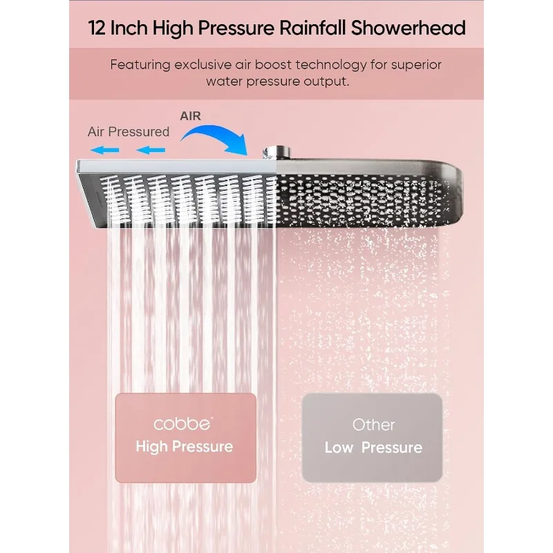 

11.8 Inch High Pressure Rain Shower Head Combo with Upgrade Extension Arm - Easy to Install Wide Showerhead with