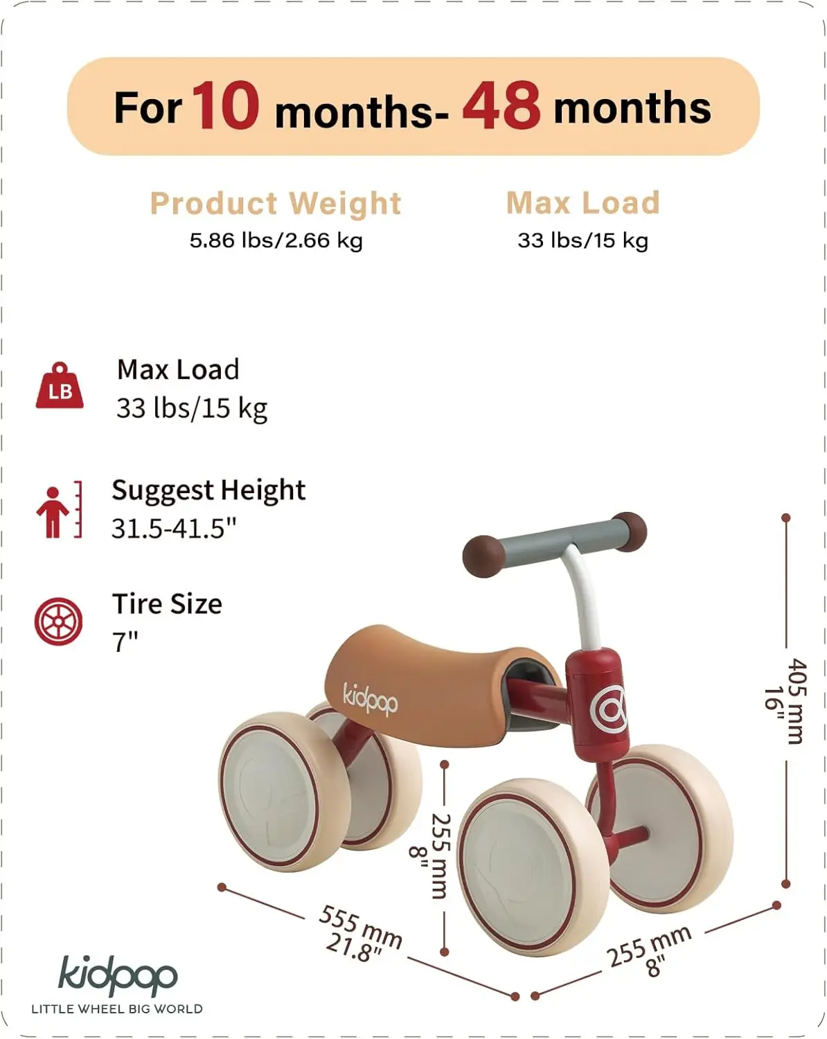 Vélo d'équilibre pour bébé de 1 an, jouets pour enfants en bas âge, cadeau de premier anniversaire, premier vélo pour tout-petits (rouge)