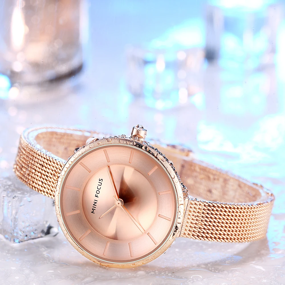 MINI FOCUS 0331 Jam Tangan Wanita Fashion Quartz Tahan Air Desain Minimalis Tali Baja Jam Tangan Elegan untuk Wanita relojes de mujer