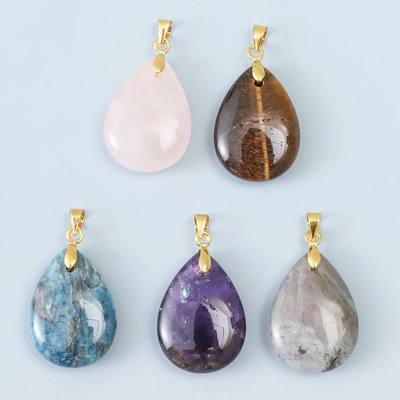 New Fashion Natural Stone Crystal Pendant Teardrop Simple Pendant Necklace For DIY Necklace Earrings Making Jewelry With Chain