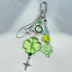 Anime Green Four Leaf Clover Cosplay Keychain Keyring Phone Chain Key Chain Star Colorful Button Pendant Jewelry Accessory Props