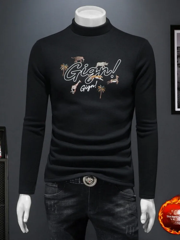 

Мужская зимняя футболка Raidy Boer с длинным рукавом, высоким воротником, двусторонняя, из вельвета, класса люкс, с вышивкой