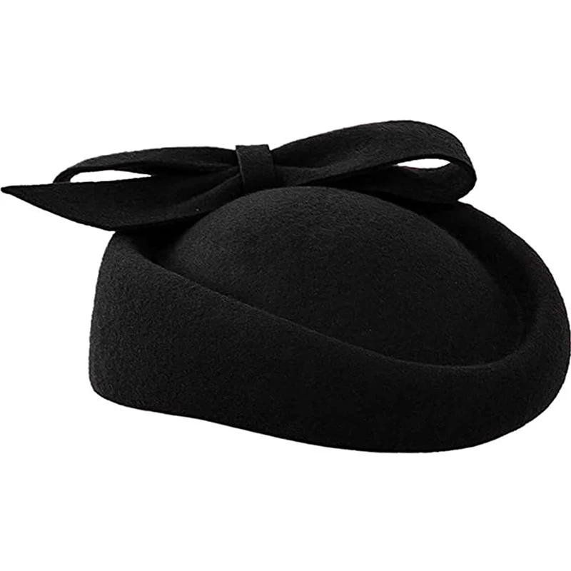 Women Church Fascinators Hats Black Vintage Wool Wedding Pillbox Tea Party Hat Fedora Felt Fedora Red For Ladies Derby Hat