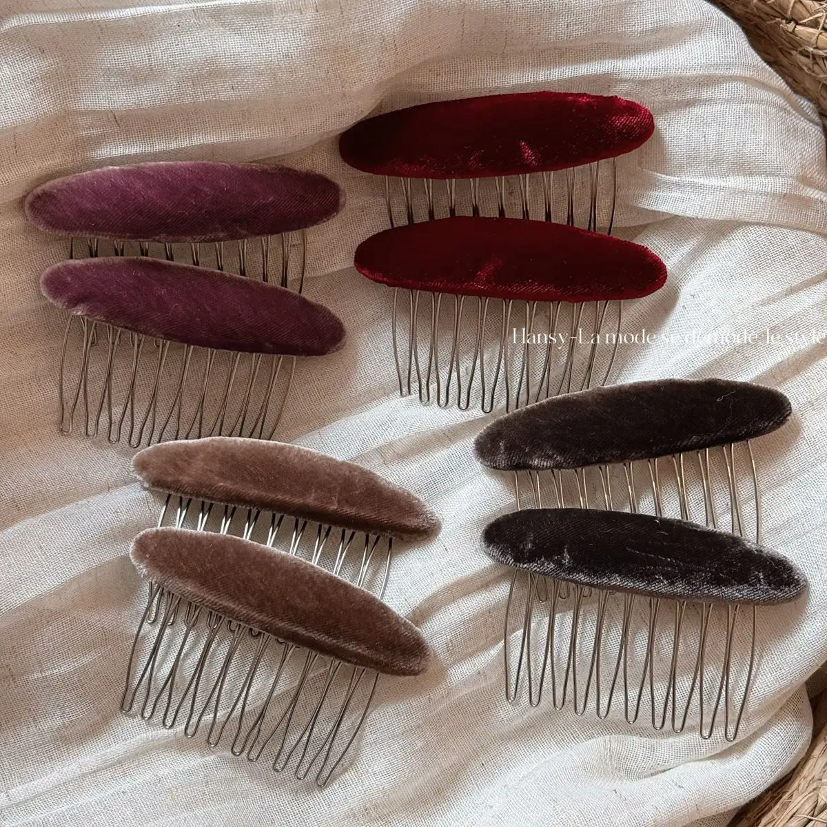 Hair Comb French Velvet Insert Soft Fabric Oval Hair Fork for Bangs Bun Side Styling Portable Daily Office Travel Accessory