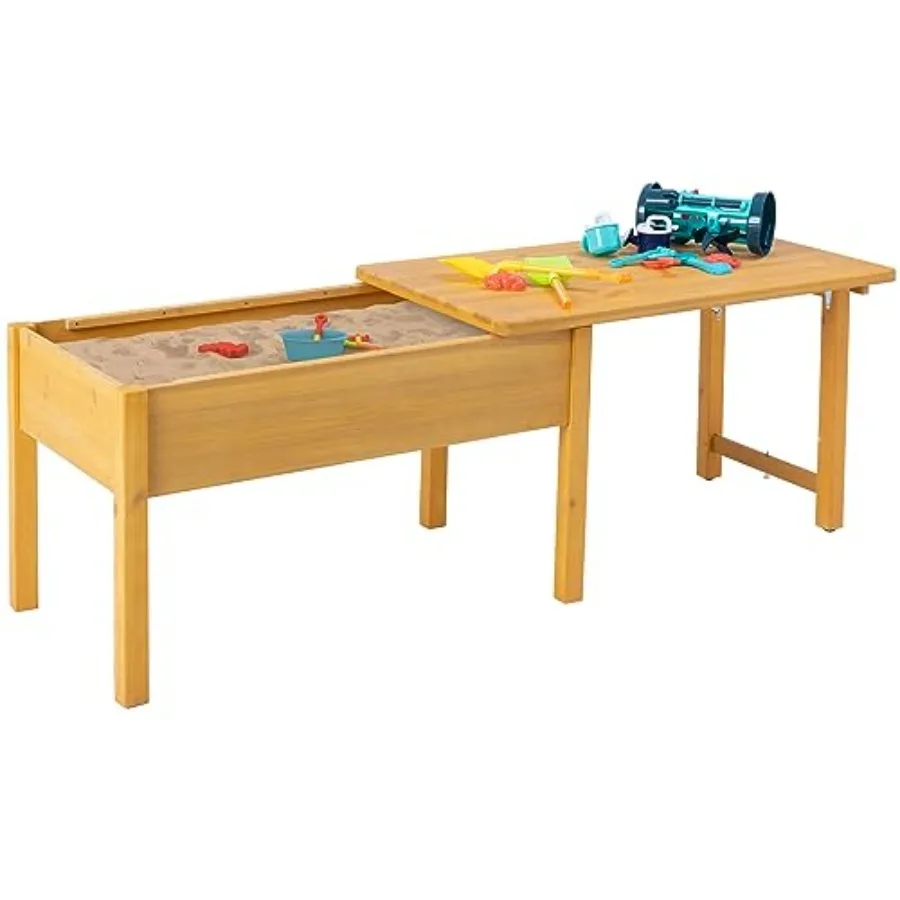 

Wooden Sensory Tables with Folding Lid, Activity Table for,Elevated Play Tables with Storage for Indoor Outdoor, Yellow