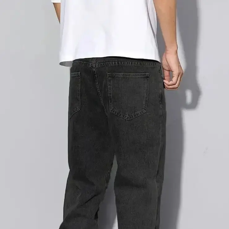 بنطال جينز أسود مستقيم للرجال - بنطال جينز كاجوال بسيط