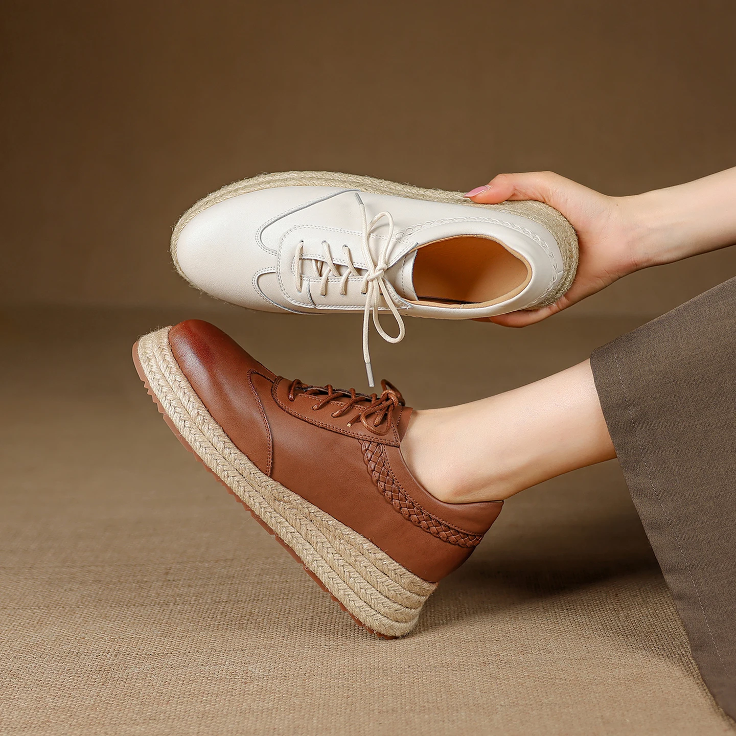 EAGSITY 암소 가죽 브라운 옥스포드 신발 스타일  - Wedge Espadrille Women 리뷰 및 가격