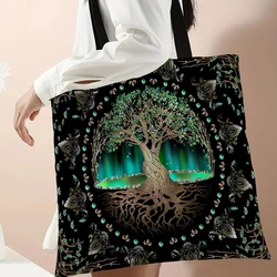 High-Definition Digital Tree Life Pattern Tote Bag, Mythology Reusable Shopper Bag For Men And Women Shopping Bags