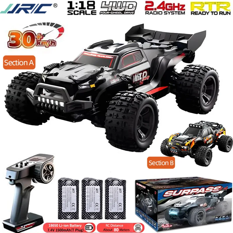 JJRC C8810 2.4G 4WD 1/18 30KM/H RC Car With Lights All Terrain Off-Road Remote Controlled High Speed Drift Truck Toys For Kids