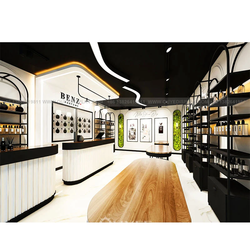 Customized-2024 Modern Simple Perfume Shop Interior Design Perfume Store Fixtures Display Shelf Metal Perfume Wall Display F