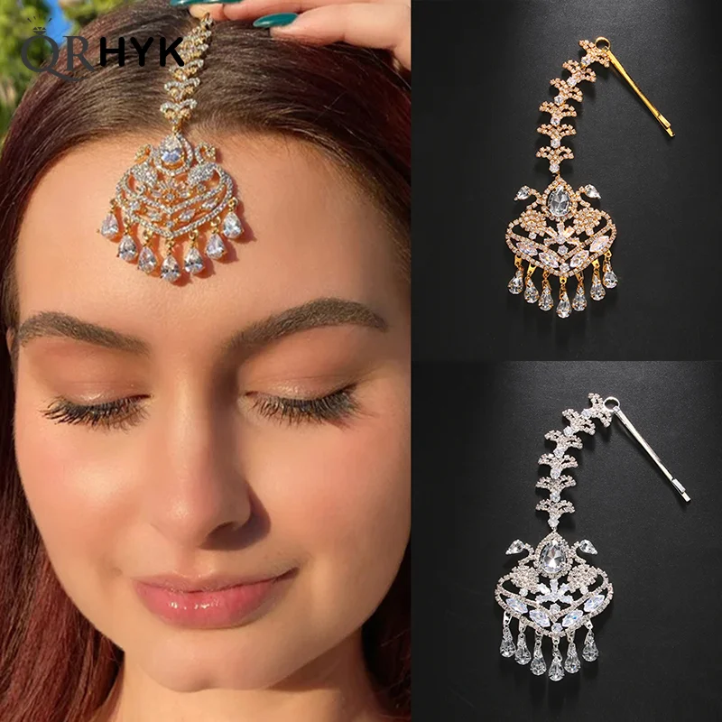 

Elegant Geometric Forehead Chain Indian Wedding Decoration Bohemian Tassel Rhinestone Headpiece Women Hair Jewelry