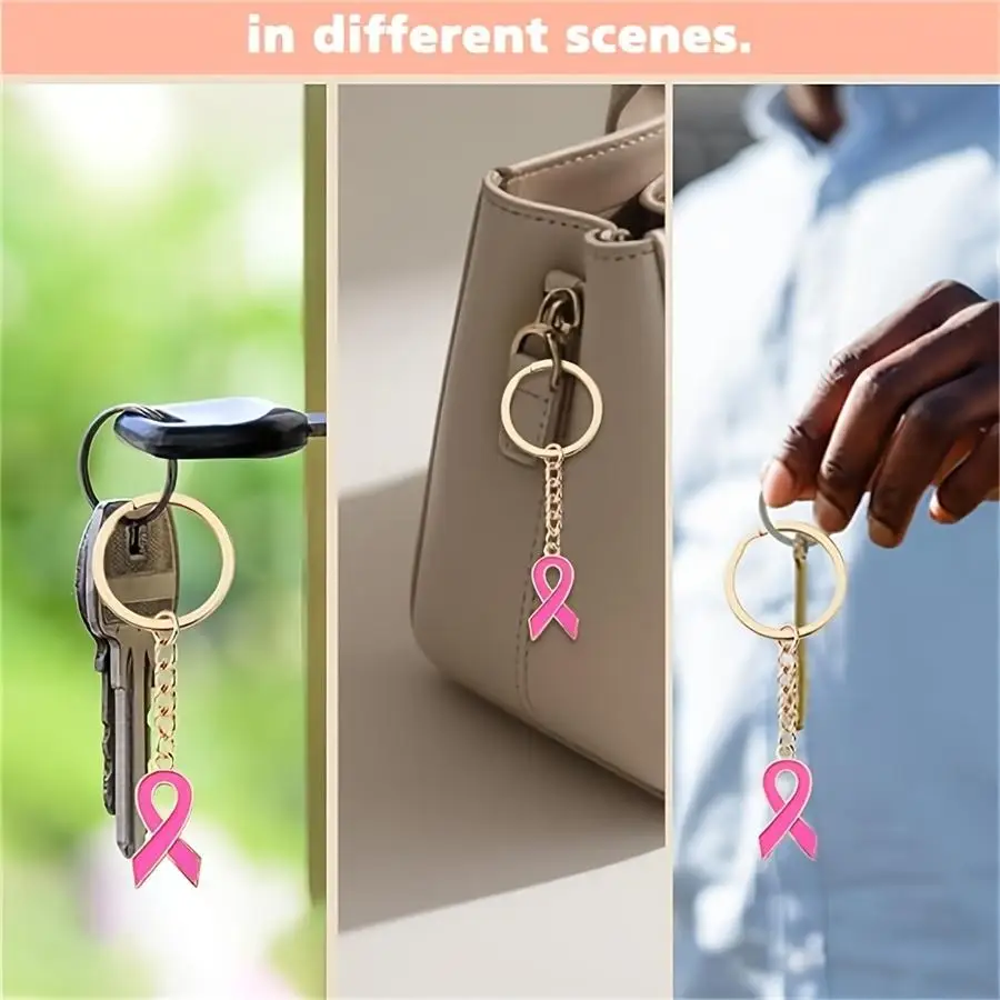 1/5/10/20/50/100pcs Women'S Fashion Pink Ribbon Keychain with Bag Chain, Breast Cancer Awareness Keychain-A Pink Ribbon Keychain