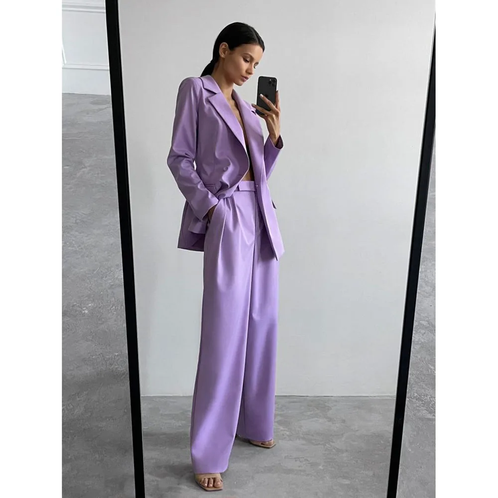 

Fashion Women 's Suit Double Breasted Notch Lapel Jacket Pant Two-Piece Ladies Set Smart Fit Office Daily Life Woman's Clothing