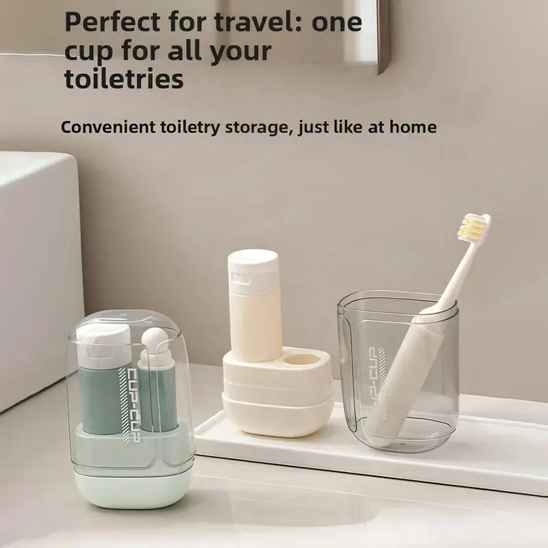 textureTravel Toiletries Set -3-In-1 Convenient Mouthwash Cup Toothbrush Toothpaste Storage Box For Business Trips